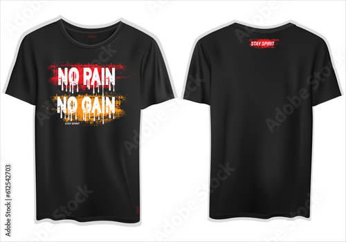 Digital render of a simple black graphic t-shirt with a no pain no gain motivational print