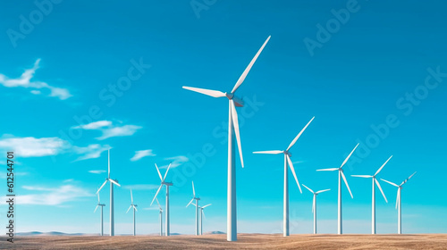 wind turbines in the wind against the blue sky. Generative Ai. 