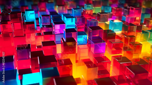Abstract 3D illustration of multi coloured colourful cubes  data  technology. A.I. Generated.