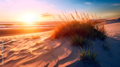 sunset in the desert by the sea. Generative Ai. 