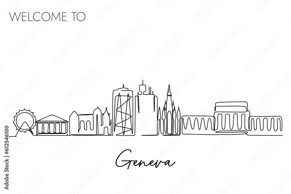 Vector illustration of a hand-drawn design of Geneva city and text on a white background