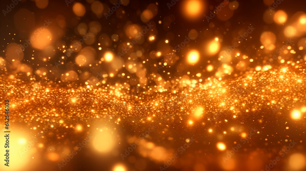golden background with christmas lights and shiny dust rising into the air. Generative Ai. golden background with christmas lights and shiny dust rising into the air. Generative Ai.