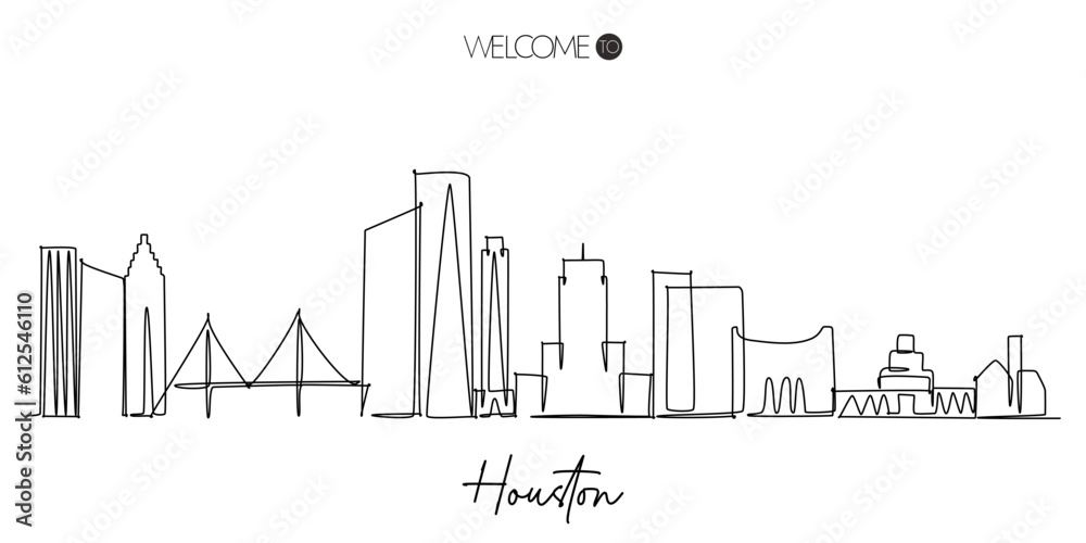 Vector illustration of a hand-drawn design of Houston city and text on a white background