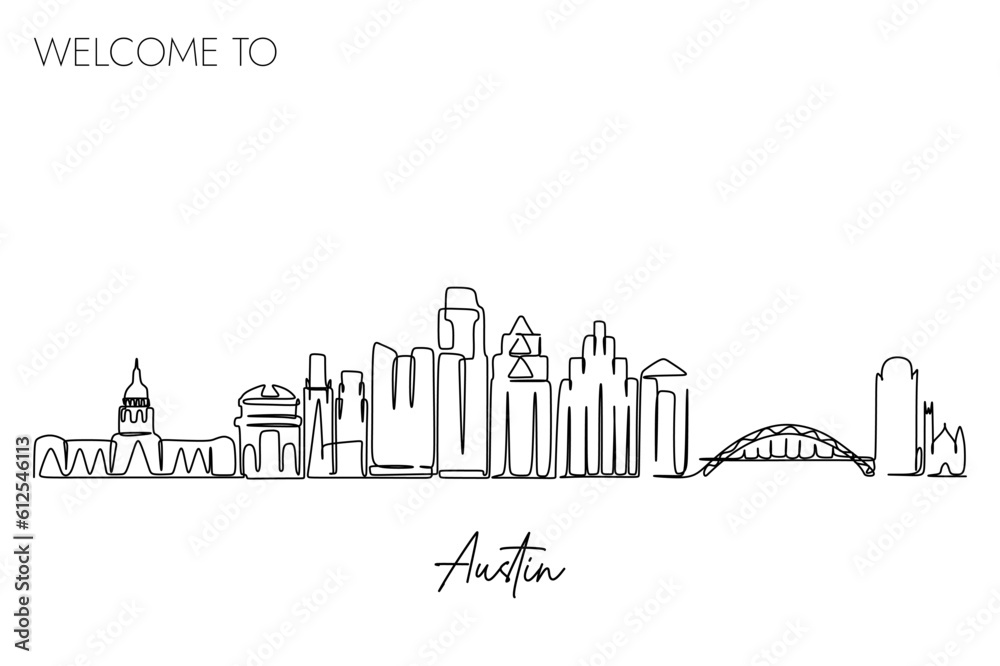 Vector illustration of a hand-drawn design of Austin city and text on a white background