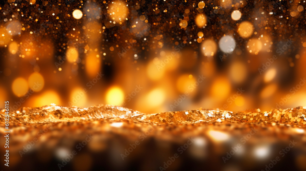 golden christmas tree with glowing glitter dust in the air. Generative Ai. 