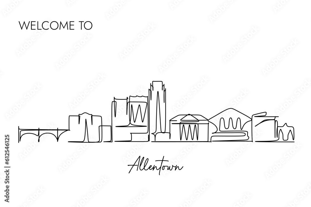 Vector illustration of a hand-drawn design of Allentown city and text on a white background