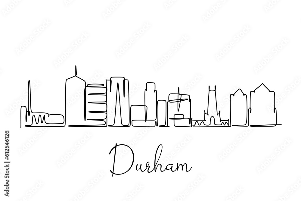 Vector illustration of a hand-drawn design of Durham city and text on a white background