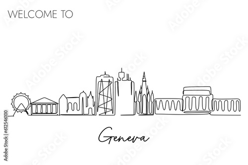 Vector illustration of a hand-drawn design of Geneva city and text on a white background