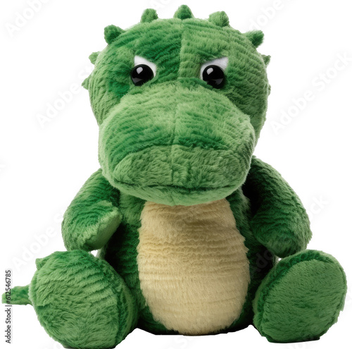 Crocodile stuffed plush aninmal toy for children, isolated on transparent background, generative AI photo