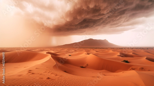 calm African desert with a sandstorm approaching from afar. Generative Ai.  