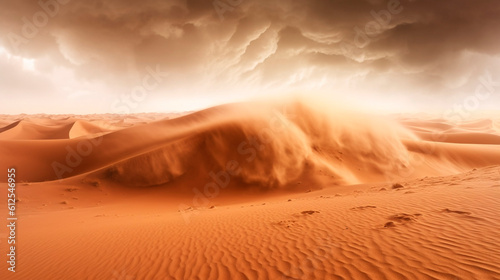 African desert. the beginning of the sandstorm. Generative Ai. 