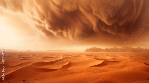 sandstorm. view of a black cloud of sand and mud covering the ground. Generative Ai. 