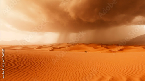 A black cloud of dust covers the desert. the beginning of the sandstorm. Generative Ai. 