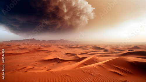 view of an impending sandstorm with a huge black cloud of dust and dirt. Generative Ai. 