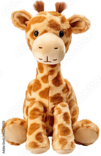 Giraffe stuffed plush aninmal for children  isolated on transparent background  generative AI