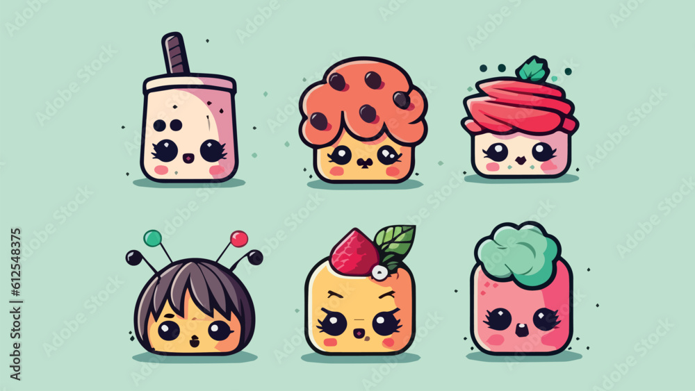 Cute Kawaii dessert - cupcake, macaroon, ice-cream Cute Kawaii dessert - cupcake, macaroon, ice-cream