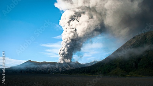 Natural view of the steaming ashes from the Mount Bromo in Indonesia