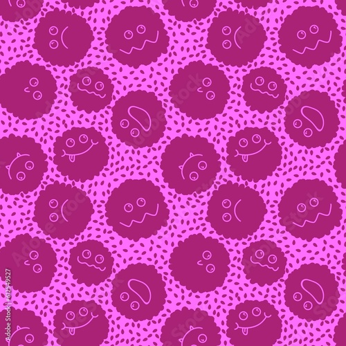 Cartoon fluffy monsters seamless spice aliens pattern for kids clothes print and wrapping paper and fabrics