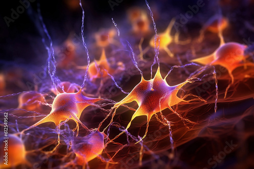 Neuronal networks in the brain, active nerve cells, 3D illustration.