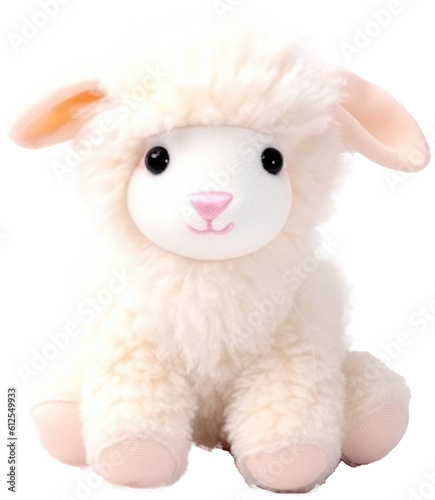 Sheep stuffed plush animal for children, isolated on transparent background, generative AI