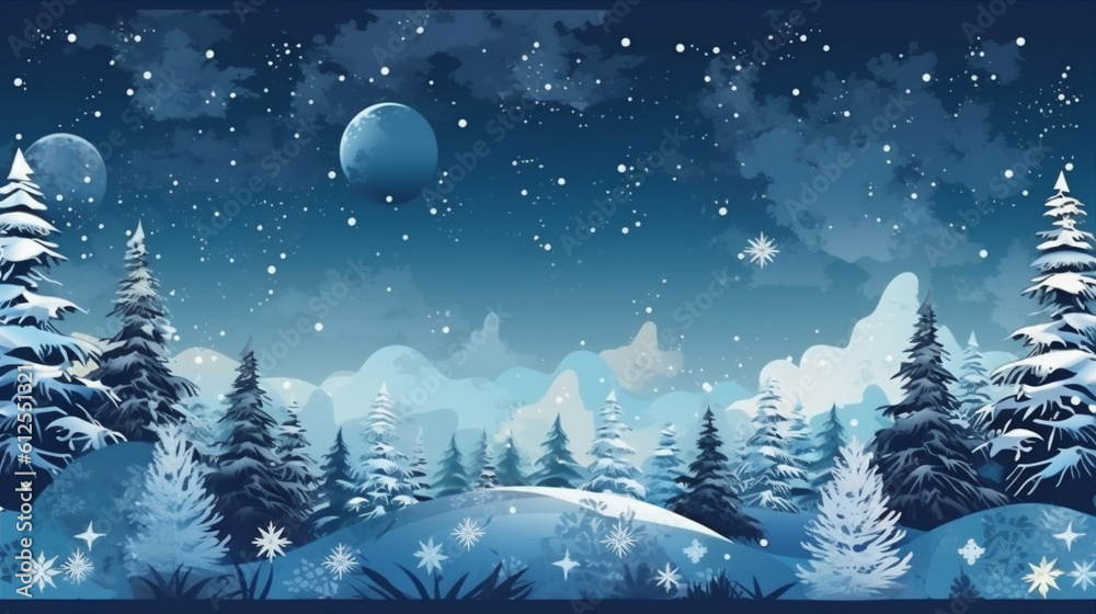 sky new christmas snow background holiday fir tree year white blue winter. Generative AI.
