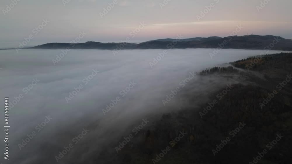 Drone view over foggy mountains Drone view over foggy mountains