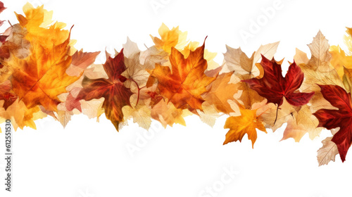 Autumn leaves border isolated. Illustration AI Generative