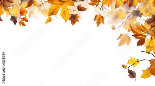 Autumn leaves border isolated. Illustration AI Generative