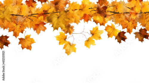 Autumn leaves border isolated. Illustration AI Generative