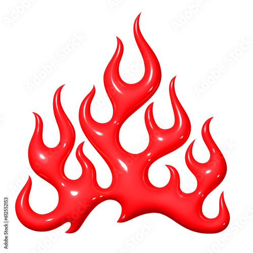 Wavy 3D fire, design element in Y2K style, inflated plastic flame, 2000s aesthetics, isolated vector