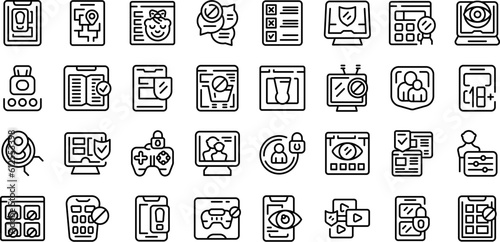 Parental control icons set outline vector. App parent. Internet child