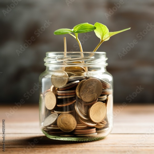 Plant Growing In Savings Coins - Investment And Interest Concep | Generative AI 