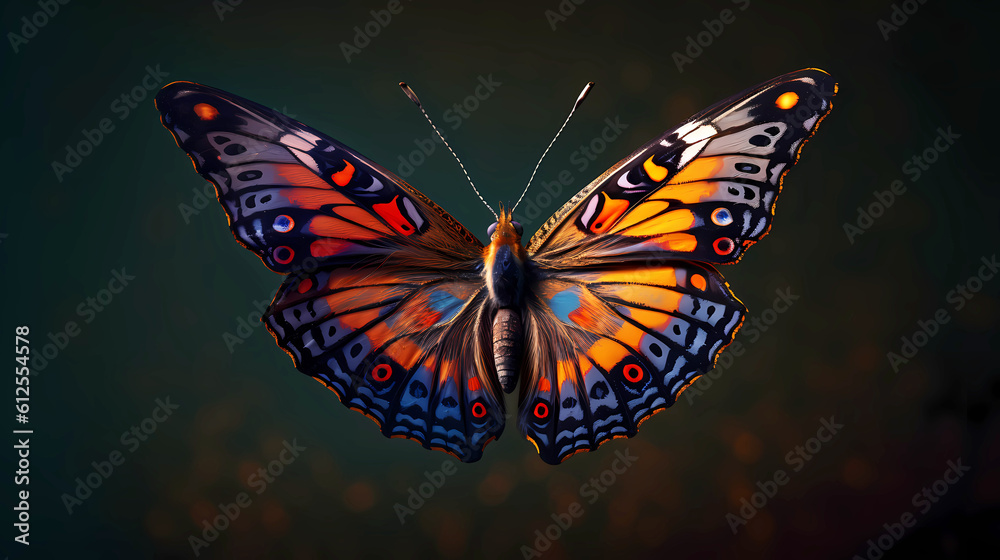 Naklejka premium Beautiful butterfly with spread wings on a dark background.