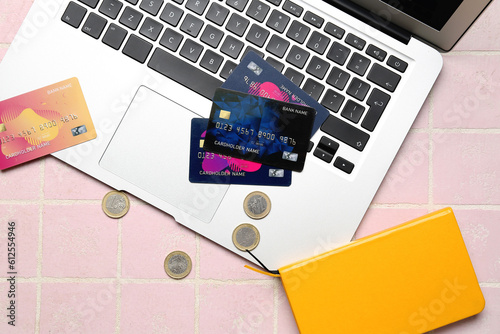 Laptop with credit cards an...