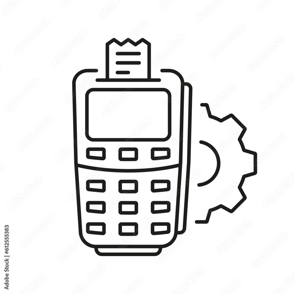 Financial Settings on POS Line Icon. Money Banking Payment Linear Pictogram. Bank Terminal Options Outline Symbol. Finance Electronic Wireless Device. Editable Stroke. Isolated Vector Illustration Financial Settings on POS Line Icon. Money Banking Payment Linear Pictogram. Bank Terminal Options Outline Symbol. Finance Electronic Wireless Device. Editable Stroke. Isolated Vector Illustration