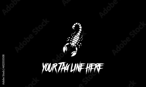 Vector design of artwork logo scorpion in black and white with tagline space