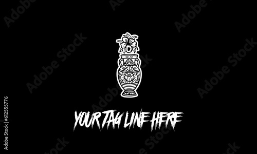 Editable vector logo of a flower in a vase on a black background