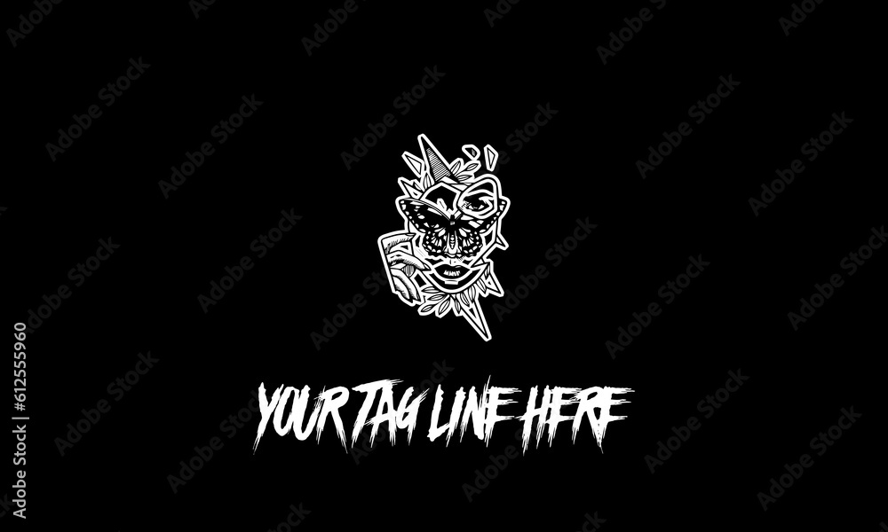 Vector of white human face with butterfly symbol in black background Vector of white human face with butterfly symbol in black background