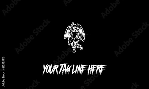 Vector of a little devil girl icon with a tag line on a black background