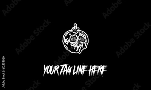 Vector logo of a scary pumpkin mask with a space for the tagline on a black background