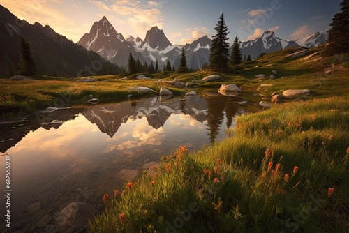   Mountain Lake at Sunset - made with Generative Ai	