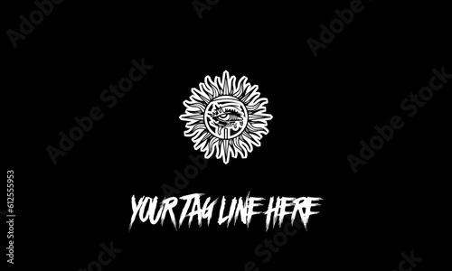 Editable vector logo of Sun with a scary eye with a space for the tagline on a black background