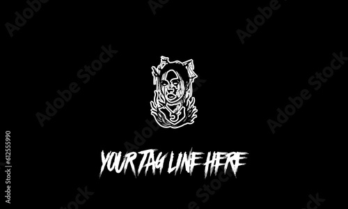 Vector of a scary woman icon with a tag line on a black background