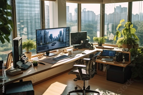 Home Office with beautiful View  - made with Generative Ai	