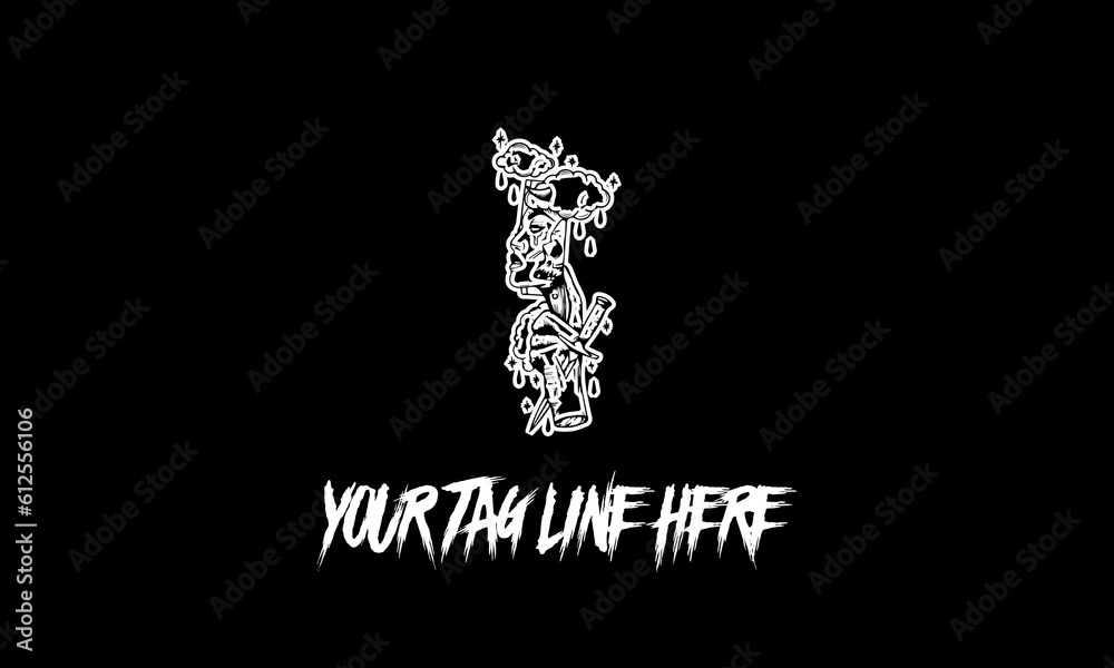 Vector of a woman's face with a knife icon with a tag line isolated on a black background Vector of a woman's face with a knife icon with a tag line isolated on a black background