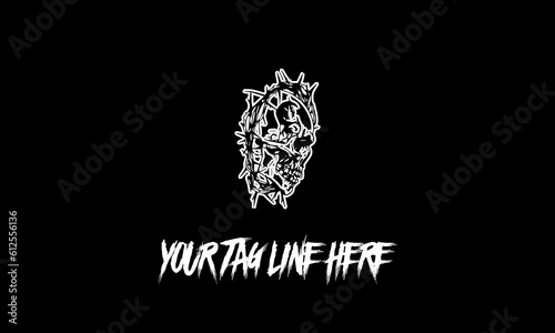 Vector of a skull icon with a tag line isolated on a black background