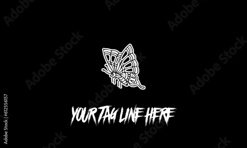 Butterfly icon with a tag line isolated on a black background