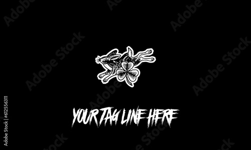 Rabbit icon with tag line isolated on a black background