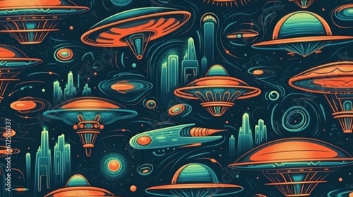 UFO Pattern, UFO, Alien Pattern, Unidentified Flying Object, Aliens, Extraterrestrial Life, Space Travel, Spaceship, Alien,  Made With Generative AI.