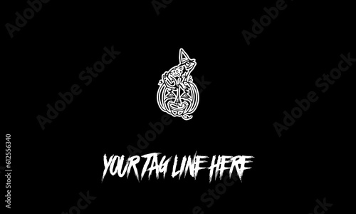 Company or brand logo of a Halloween frog isolated on a dark gray background with copy space